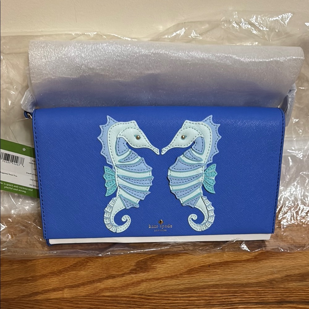 Kate Spade Blue Clutch with Seahorse Design-NWT